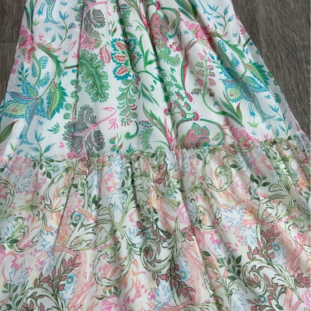 House of Harlow 1960 X Revolve Floral Tiered Flutter Lace Maxi Dress Size Small - Picture 12 of 14